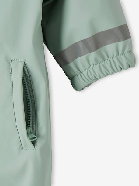 Water-Repellent Pramsuit with Hood, Lined in Polar Fleece, for Babies night blue+sage green - vertbaudet enfant 