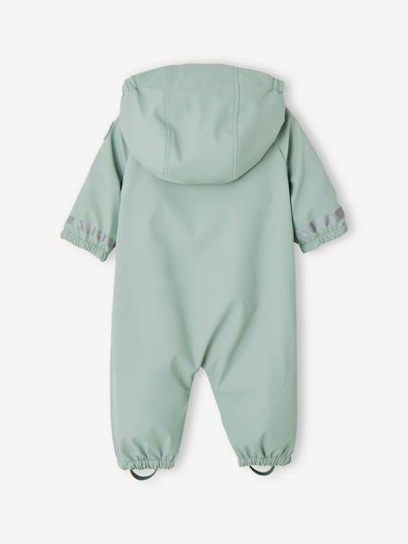 Water-Repellent Pramsuit with Hood, Lined in Polar Fleece, for Babies night blue+sage green - vertbaudet enfant 