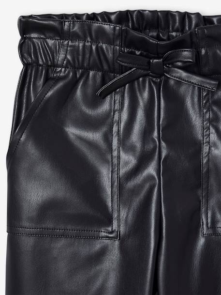 Leather-Effect Paperbag Trousers black - vertbaudet enfant 