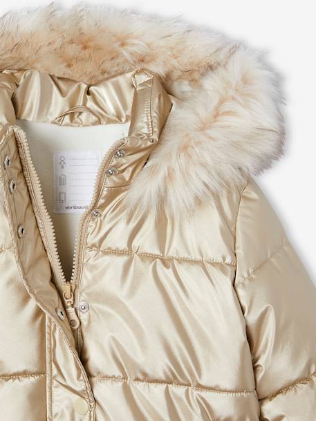 Padded Jacket with Hood & Polar Fleece Lining for Girls anthracite+gold+rosy - vertbaudet enfant 