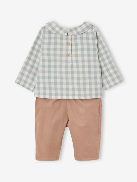 Shirt Bodysuit + Corduroy Trousers + Bandana Ensemble for Babies sage green - vertbaudet enfant 