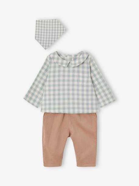 Shirt Bodysuit + Corduroy Trousers + Bandana Ensemble for Babies sage green - vertbaudet enfant 