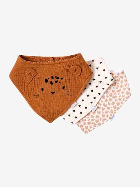 Lot 3 bavoirs bandanas en gaze de coton / éponge noisette - vertbaudet enfant 