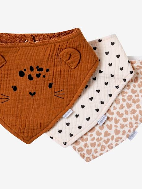 Lot 3 bavoirs bandanas en gaze de coton / éponge noisette - vertbaudet enfant 