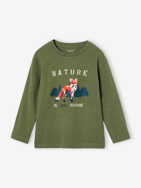 Tee-shirt motif renard garçon manches longues vert chiné - vertbaudet enfant 