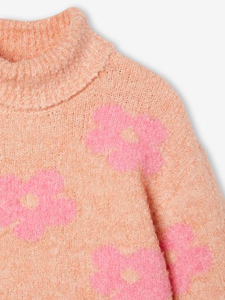 Polo Neck Jumper in Fuzzy Knit with Maxi Motifs for Girls grey green+rose - vertbaudet enfant 