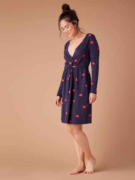 Kit Maternité 'Mon coeur' chemise de nuit grossesse + body bébé + pochon écru+marine - vertbaudet enfant 