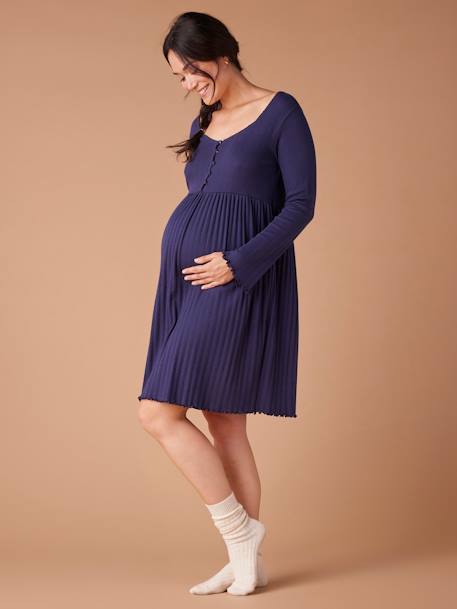 Nightie in Pointelle Knit for Maternity, by ENVIE DE FRAISE navy blue - vertbaudet enfant 