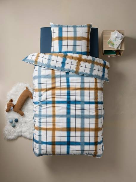 Parure housse de couette enfant et taie d'oreiller en flanelle RETRO WINTER, avec coton recyclé rayé marine - vertbaudet enfant 