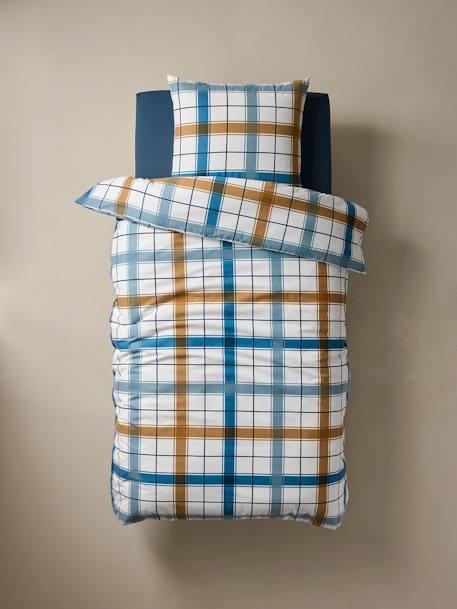 Parure housse de couette enfant et taie d'oreiller en flanelle RETRO WINTER, avec coton recyclé rayé marine - vertbaudet enfant 