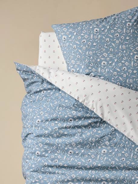 Reversible Duvet Cover + Pillowcase Set for Children, with Recycled Cotton Content, India Blue printed blue - vertbaudet enfant 