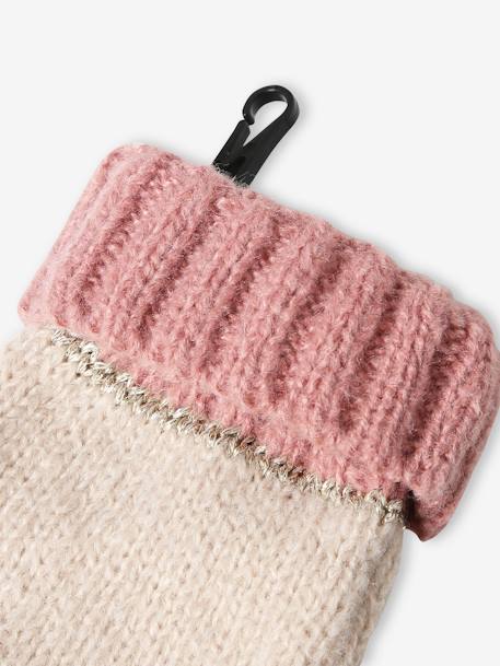 Colourblock Beanie, Snood, Mittens/Fingerless Mitts Set for Girls aqua green+striped pink - vertbaudet enfant 