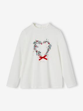 T-shirt fille noël couronne coeur détails pailletés - vertbaudet enfant Fille-T-shirt, sous-pull-T-shirt-T-shirt fille noël couronne coeur détails pailletés