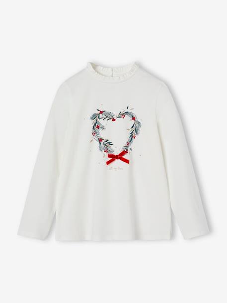 T-shirt fille noël couronne coeur détails pailletés écru - vertbaudet enfant 