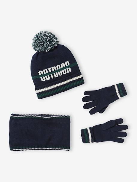 Ensemble bonnet + snood + gants Garçon marine - vertbaudet enfant 