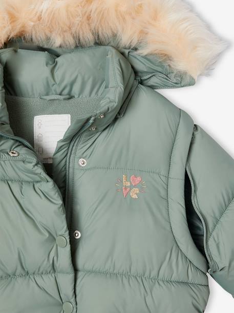 Adaptive Padded Jacket with Removable Hood & Sleeves for Girls lichen - vertbaudet enfant 