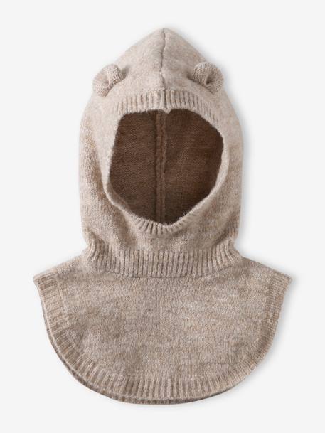 Cagoule avec plastron bébé fille en maille beige chiné+gris chiné - vertbaudet enfant 