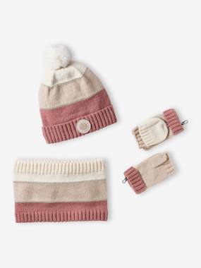 Ensemble bonnet snood moufles/mitaines colorblock fille - vertbaudet enfant -Ensemble bonnet snood moufles/mitaines colorblock fille