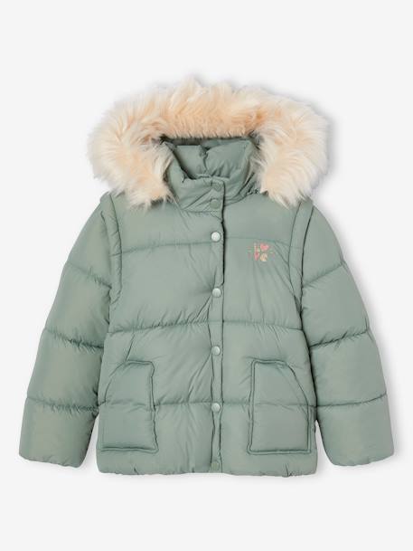 Adaptive Padded Jacket with Removable Hood & Sleeves for Girls lichen - vertbaudet enfant 