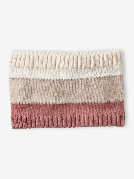 Colourblock Beanie, Snood, Mittens/Fingerless Mitts Set for Girls aqua green+striped pink - vertbaudet enfant 
