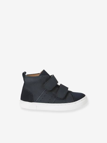 High Top  Leather Trainers with Hook-&-Loop Straps for Babies navy blue - vertbaudet enfant 