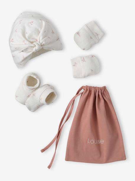 Beanie + Mittens + Pram Shoes + Pouch Set for Babies rose - vertbaudet enfant 