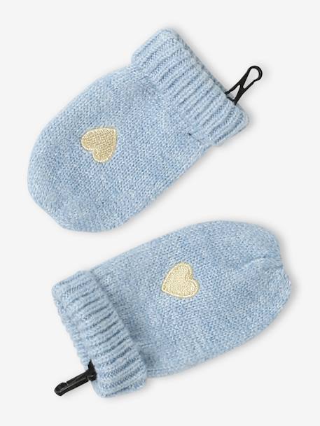 Heart Beanie + Snood + Mittens Set for Baby Girls crystal blue - vertbaudet enfant 