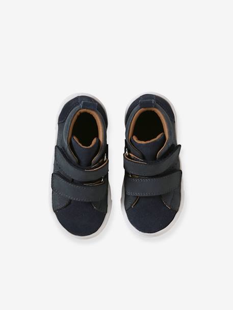High Top  Leather Trainers with Hook-&-Loop Straps for Babies navy blue - vertbaudet enfant 