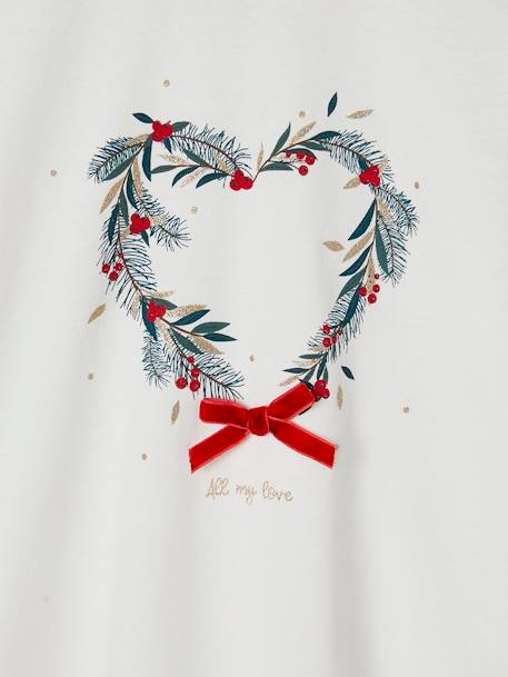 T-shirt fille noël couronne coeur détails pailletés écru - vertbaudet enfant 