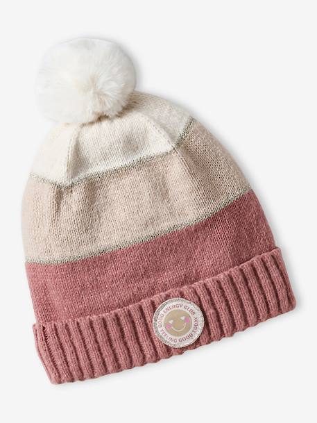Colourblock Beanie, Snood, Mittens/Fingerless Mitts Set for Girls aqua green+striped pink - vertbaudet enfant 