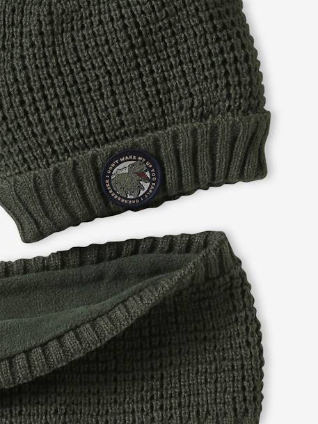 Ensemble bonnet badge dinosaure + snood garçon kaki - vertbaudet enfant 