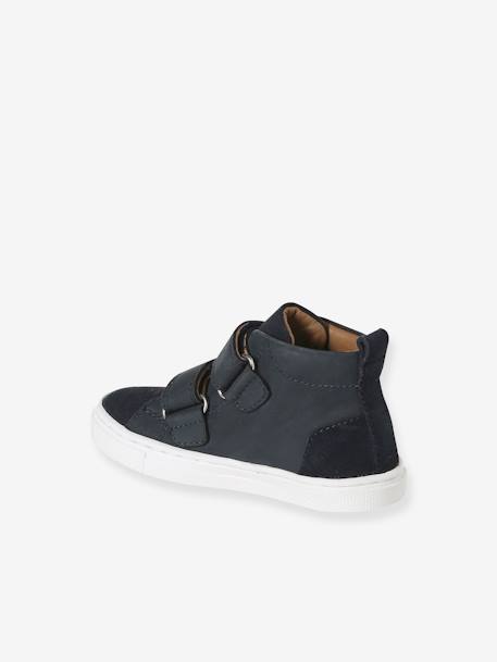 High Top  Leather Trainers with Hook-&-Loop Straps for Babies navy blue - vertbaudet enfant 