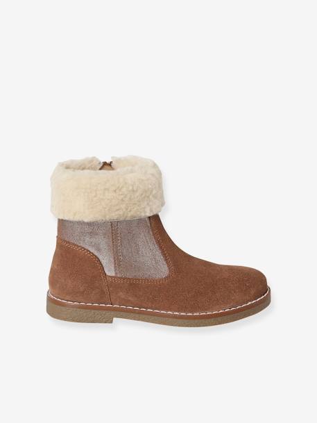 Leather Boots with Fur Lining & Zip, for Girls camel - vertbaudet enfant 