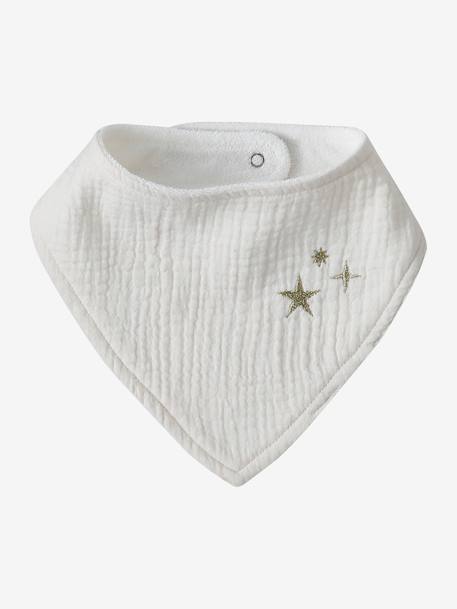 Lot 3 bavoirs bandanas en gaze de coton beige imprimé+BLANC+bleu grisé+cappuccino+écru+lot renard+lot vert panda+rose pâle+vert sauge - vertbaudet enfant 