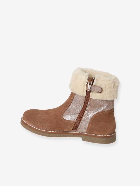 Leather Boots with Fur Lining & Zip, for Girls camel - vertbaudet enfant 