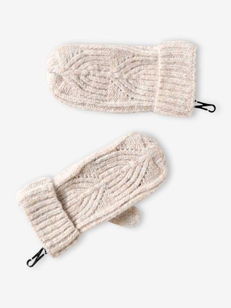 Ensemble fille bonnet, snood, gants en maille fantaisie écru+gris chiné+ROSE - vertbaudet enfant 