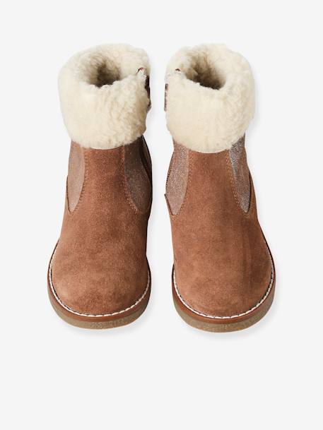 Leather Boots with Fur Lining & Zip, for Girls camel - vertbaudet enfant 