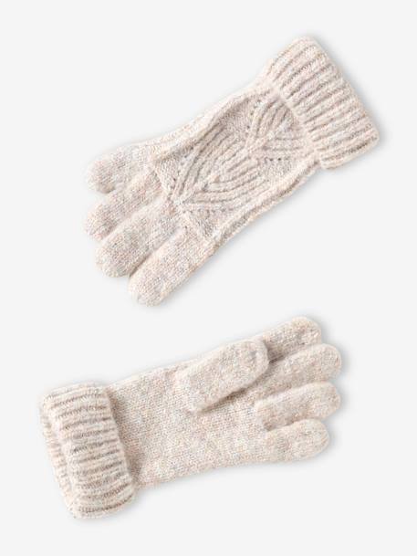 Beanie + Snood + Mittens Set in Shimmering Cable-Knit ecru+marl grey+PINK MEDIUM SOLID - vertbaudet enfant 