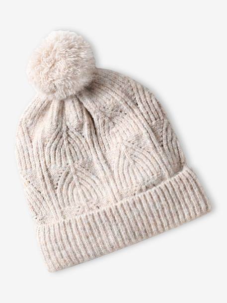 Beanie + Snood + Mittens Set in Shimmering Cable-Knit ecru+marl grey+PINK MEDIUM SOLID - vertbaudet enfant 