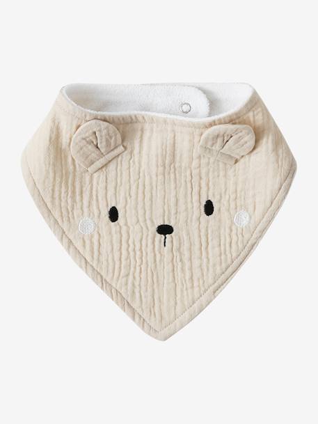 Lot 3 bavoirs bandanas en gaze de coton beige imprimé+BLANC+bleu grisé+cappuccino+écru+lot renard+lot vert panda+rose pâle+vert sauge - vertbaudet enfant 