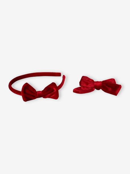 Ensemble serre-tête et barrette fille en velours anthracite+rouge - vertbaudet enfant 