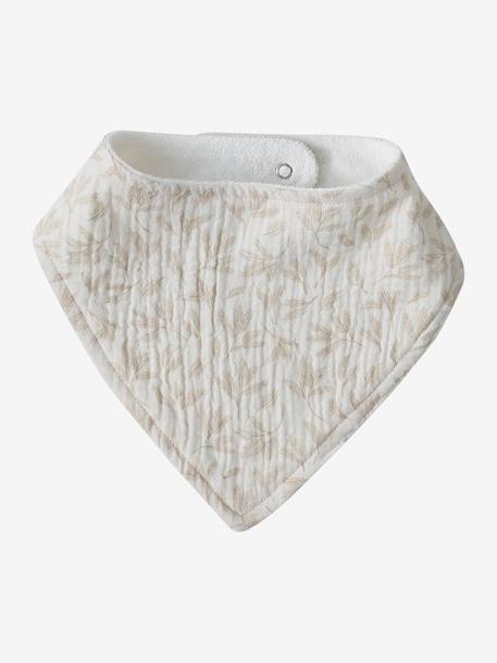 Lot 3 bavoirs bandanas en gaze de coton beige imprimé+BLANC+bleu grisé+cappuccino+écru+lot renard+lot vert panda+rose pâle+vert sauge - vertbaudet enfant 