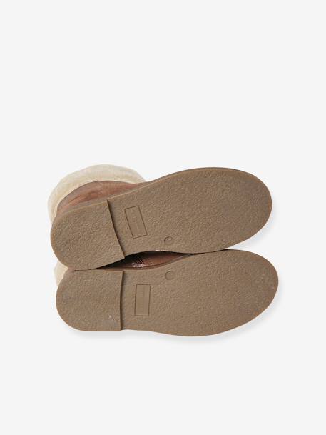Leather Boots with Fur Lining & Zip, for Girls camel - vertbaudet enfant 