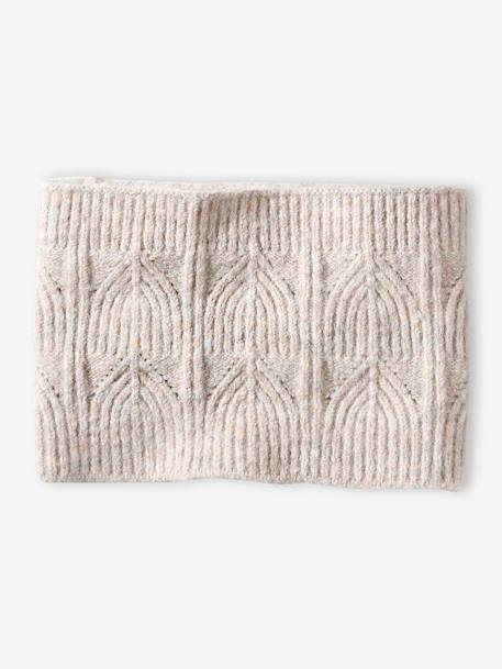 Beanie + Snood + Mittens Set in Shimmering Cable-Knit ecru+marl grey+PINK MEDIUM SOLID - vertbaudet enfant 