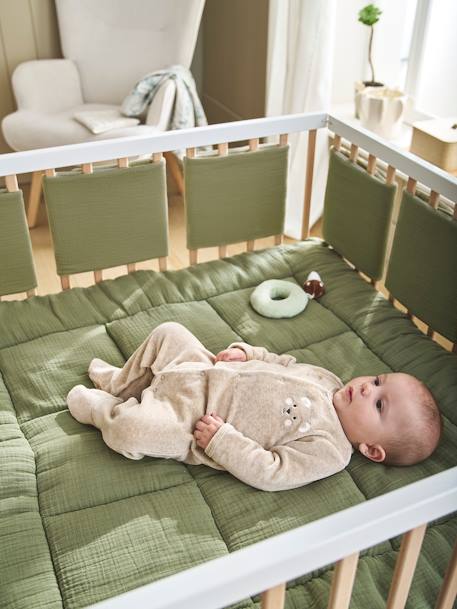 Tour de lit / tour de parc pare-chocs en gaze de coton uni olive+taupe - vertbaudet enfant 