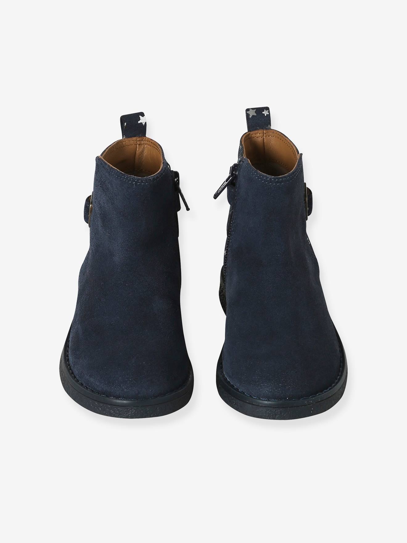 Bottes En Cuir Pailleté Fille Vertbaudet - Taille 26, Marine, Applications Cœurs Et étoiles - 8