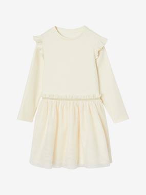 -Robe Noël bi-matière jupon en tulle fille
