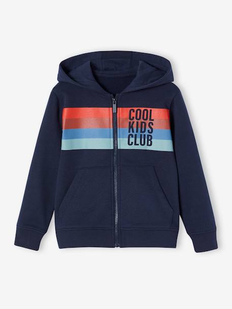 Sweat garçon zippé à capuche animation rayures Beige chiné+bleu nuit - vertbaudet enfant 