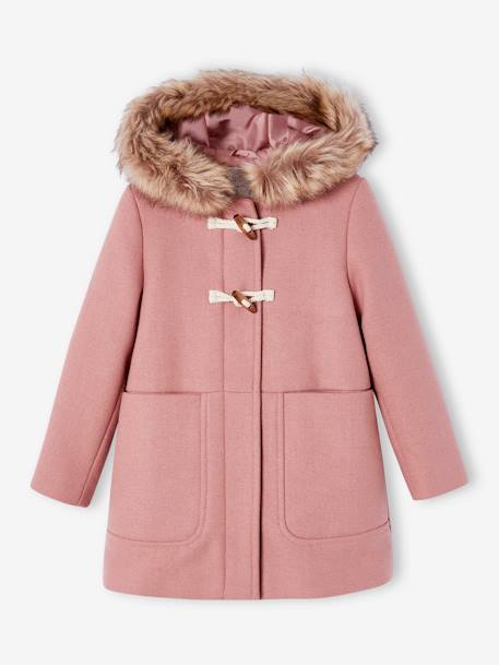 Duffle-coat à capuche fille drap de laine blush+camel+vert de gris - vertbaudet enfant 