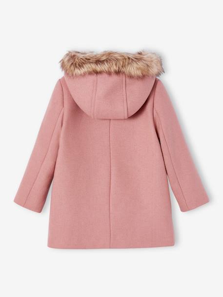 Duffle-coat à capuche fille drap de laine blush+camel+vert de gris - vertbaudet enfant 
